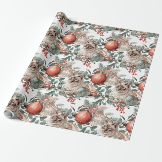Elegant Christmas Cat Cadeaupapier (Uitgerold)