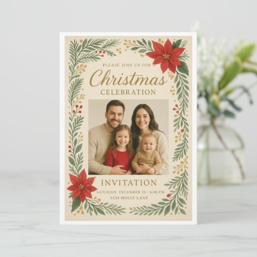 Elegant Christmas celebration Invitation  Kaart (Staand voorkant)