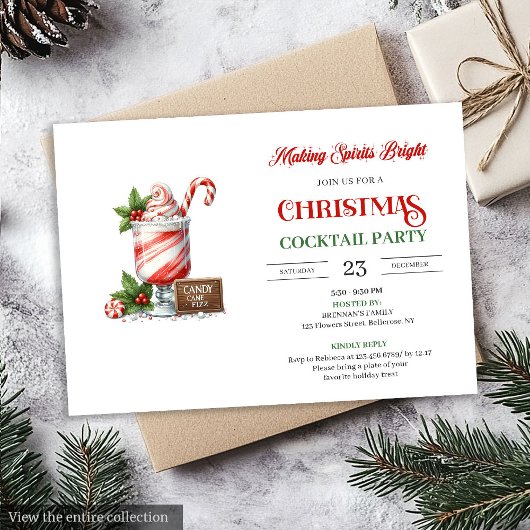 Elegant Christmas Cocktails Party printable invite Kaart