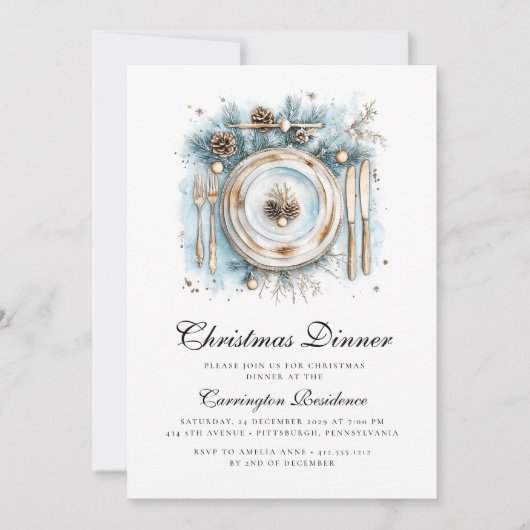 Elegant Christmas Dinner Invitation Kaart (Voorkant)