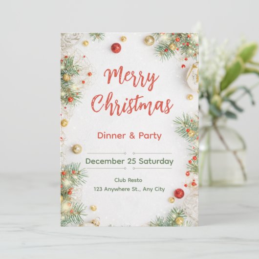 Elegant Christmas Dinner Invitation Kaart (Staand voorkant)