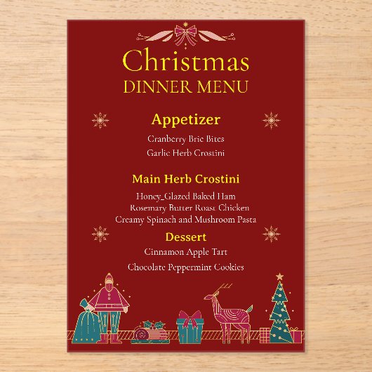 Elegant Christmas Dinner Menu | Classic Red & Gold Acryl Uitnodigingen (Voorkant)