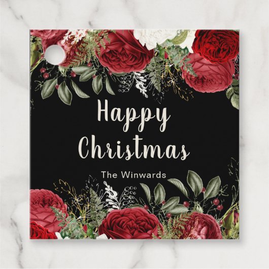 Elegant Christmas Dinner Party Red Flowers Bedankjes Labels (Voorkant)