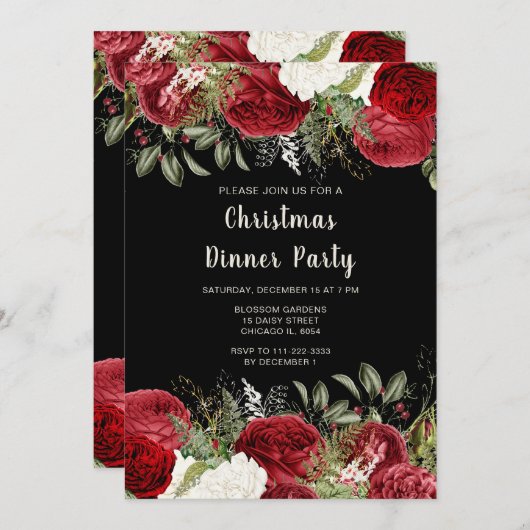 Elegant Christmas Dinner Party Red Flowers Kaart (Voorkant / Achterkant)