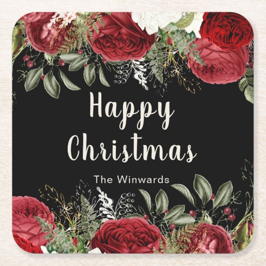 Elegant Christmas Dinner Party Red Flowers Kartonnen Onderzetters (Voorkant)