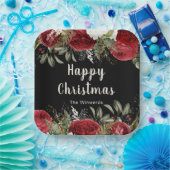 Elegant Christmas Dinner Party Red Flowers Papieren Bordje (Feest)