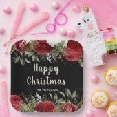 Elegant Christmas Dinner Party Red Flowers Papieren Bordje (Feest)
