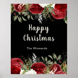 Elegant Christmas Dinner Party Red Flowers Poster
