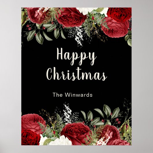 Elegant Christmas Dinner Party Red Flowers Poster (Voorkant)