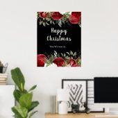 Elegant Christmas Dinner Party Red Flowers Poster (Thuiskantoor)