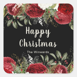 Elegant Christmas Dinner Party Red Flowers Vierkante Sticker