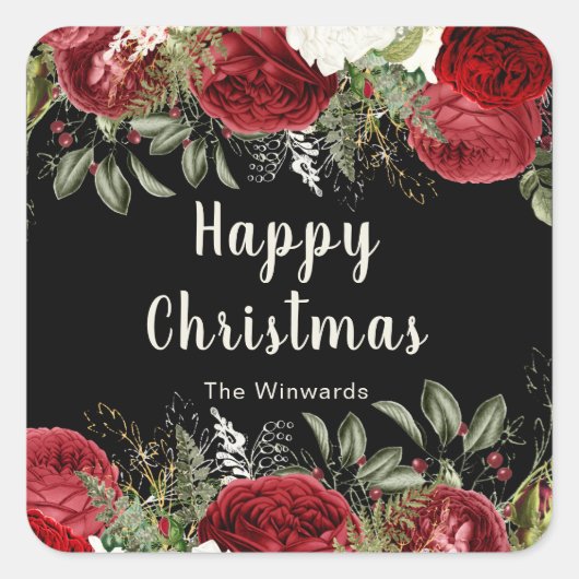 Elegant Christmas Dinner Party Red Flowers Vierkante Sticker (Voorkant)