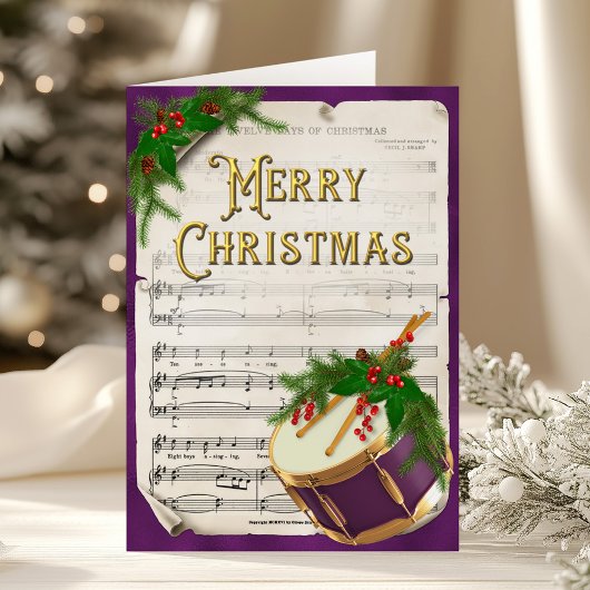Elegant Christmas Drum Vintage Sheet Music Feestdagen Kaart