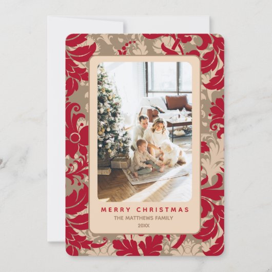 Elegant Christmas Floral Custom Photo  Feestdagenkaart (Voorkant)