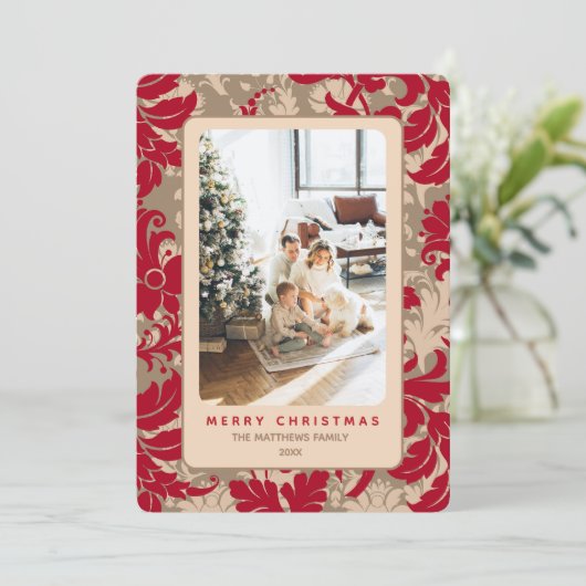Elegant Christmas Floral Custom Photo  Feestdagenkaart (Staand voorkant)