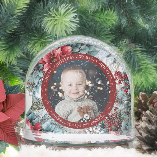 Elegant Christmas Floral Photo Snow Globe Sneeuwbol