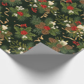 Elegant Christmas Floral Pinecone Pattern Cadeaupapier (Hoek)