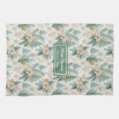 Elegant Christmas Floral Towel Pastel Sage Gold  Theedoek (Horizontaal)