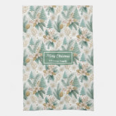 Elegant Christmas Floral Towel Pastel Sage Gold  Theedoek (Verticaal)