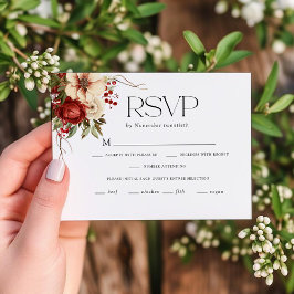 Elegant Christmas Floral Typography RSVP Kaartje