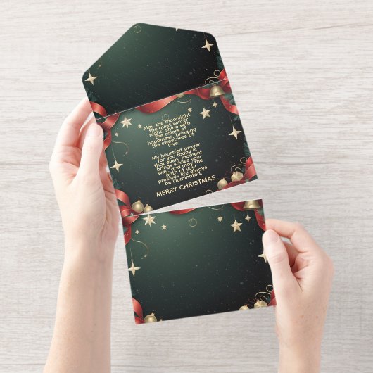 Elegant Christmas Frame Background with Gold Stars All In One Uitnodiging (Uittrekbaar)