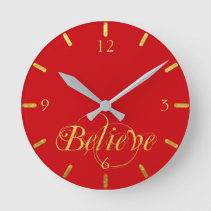 Elegant Christmas Gold Foil Script Believe Ronde Klok