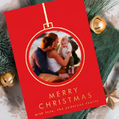 elegant christmas gold tree ornament red two photo folie feestdagenkaart