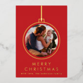 elegant christmas gold tree ornament red two photo folie feestdagenkaart (Voorkant)