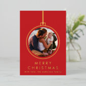 elegant christmas gold tree ornament red two photo folie feestdagenkaart (Staand Voorkant)