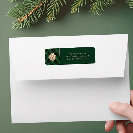 Elegant Christmas Green Plaid Return Address Etiket