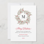 Elegant Christmas Greenery Monogram Wreath Feestdagenkaart (Voorkant)