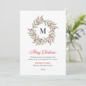 Elegant Christmas Greenery Monogram Wreath Feestdagenkaart (Staand voorkant)