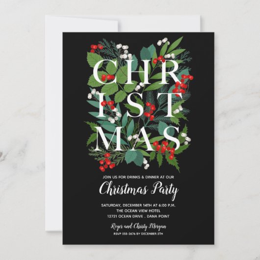 Elegant CHRISTMAS Greenery Party Kaart (Voorkant)