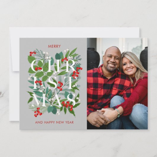 Elegant CHRISTMAS Greenery Photo Holiday Kaart (Voorkant)