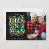 Elegant CHRISTMAS Greenery Photo Holiday Kaart (Voorkant)