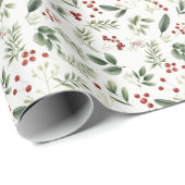 Elegant Christmas Greenery & Red Berries Holiday Cadeaupapier (Rol Hoek)