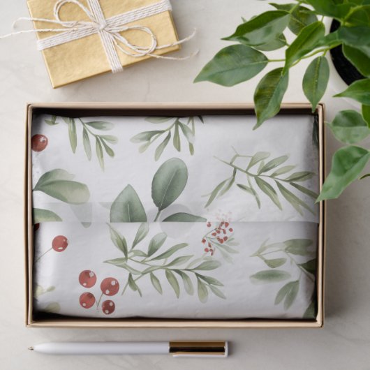 Elegant Christmas Greenery & Red Berries Holiday Tissuepapier (Geschenk)