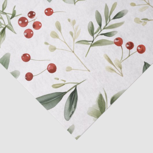Elegant Christmas Greenery & Red Berries Holiday Tissuepapier (Detail)