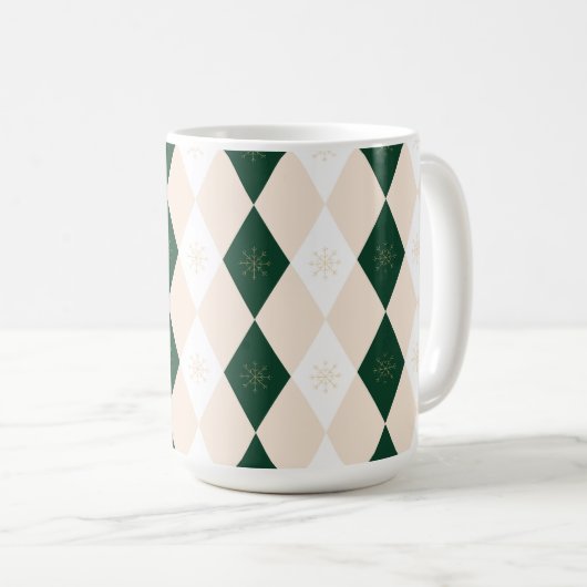 Elegant Christmas Harlequin Pattern with Snowflake Koffiemok (Voorkant rechts)