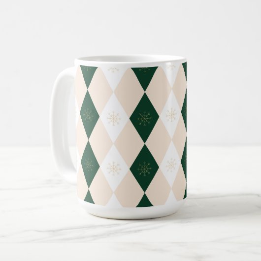 Elegant Christmas Harlequin Pattern with Snowflake Koffiemok (Voorkant links)