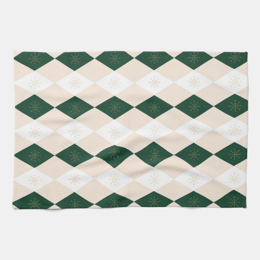 Elegant Christmas Harlequin Pattern with Snowflake Theedoek (Horizontaal)