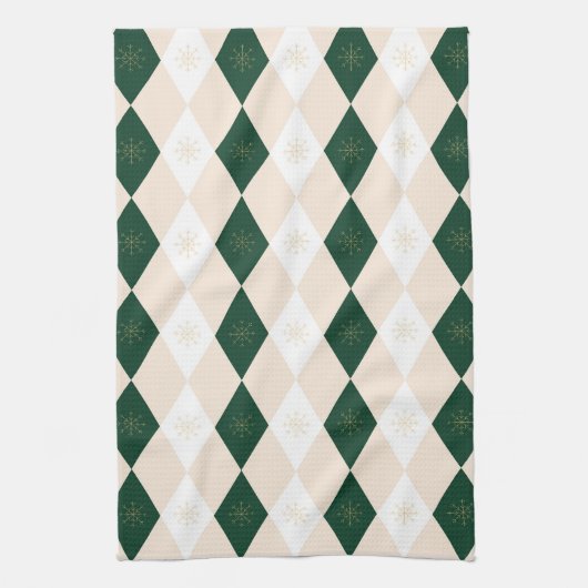Elegant Christmas Harlequin Pattern with Snowflake Theedoek (Verticaal)