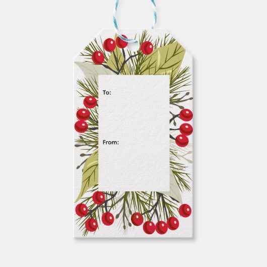 Elegant Christmas/Holiday Holly Cadeaulabel (Voorkant)