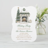 Elegant Christmas Holiday Invitation Fireplace Kaart (Staand voorkant)