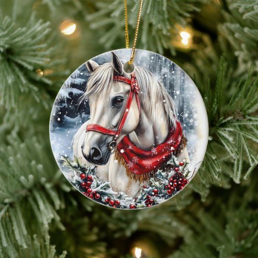 Elegant Christmas Horse with Winter Wreath  Keramisch Ornament (Boom)