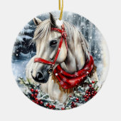 Elegant Christmas Horse with Winter Wreath  Keramisch Ornament (Voorkant)