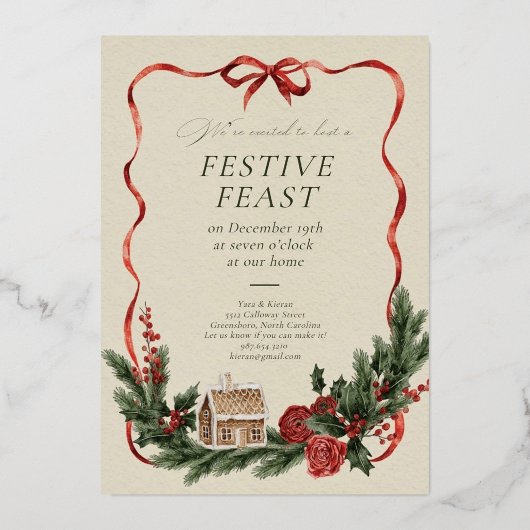 Elegant Christmas Invitation Card Folie Uitnodiging (Voorkant)