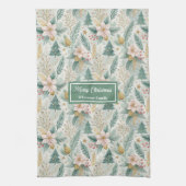 Elegant Christmas Kitchen Towel Sage Green Floral Theedoek (Verticaal)
