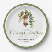 Elegant Christmas Lantern with Boho Florals Plate Papieren Bordje (Voorkant)