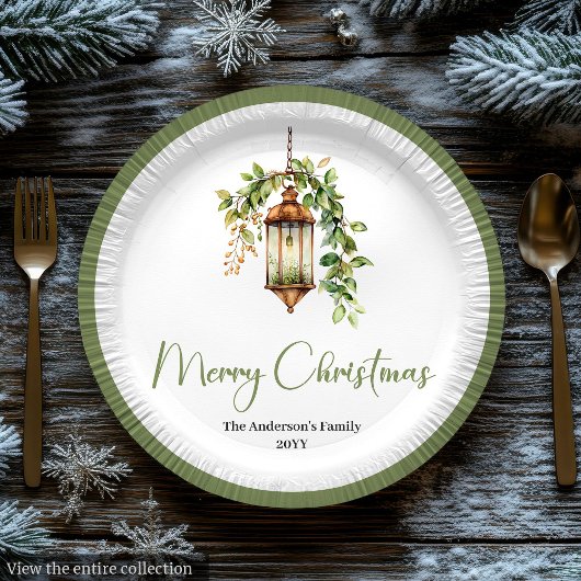 Elegant Christmas Lantern with Boho Florals Plate Papieren Bordje